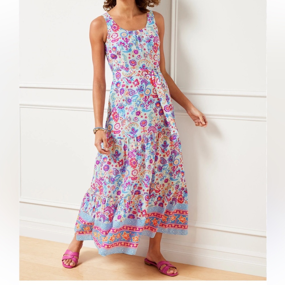 NWT Talbots Charming Floral Belted Voile Mazi Dress size 12 cotton, lined